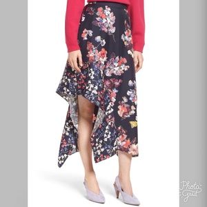 Lewit Silk Floral Print Asymmetric Skirt